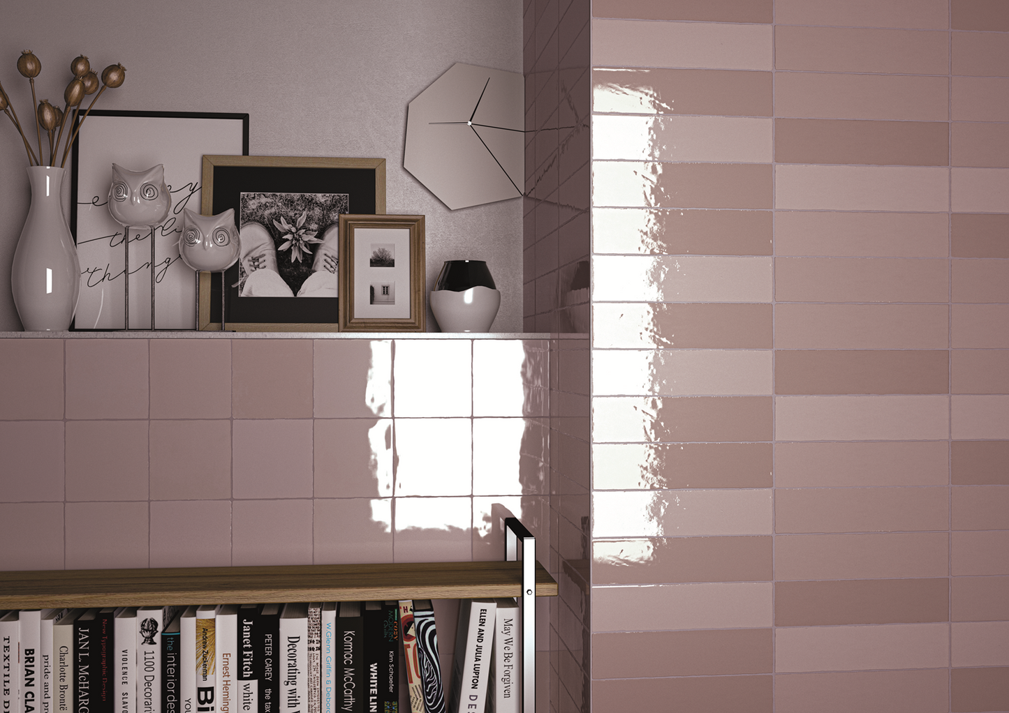 Moos Pink handvorm 6,5x26 glans - WDtegels
