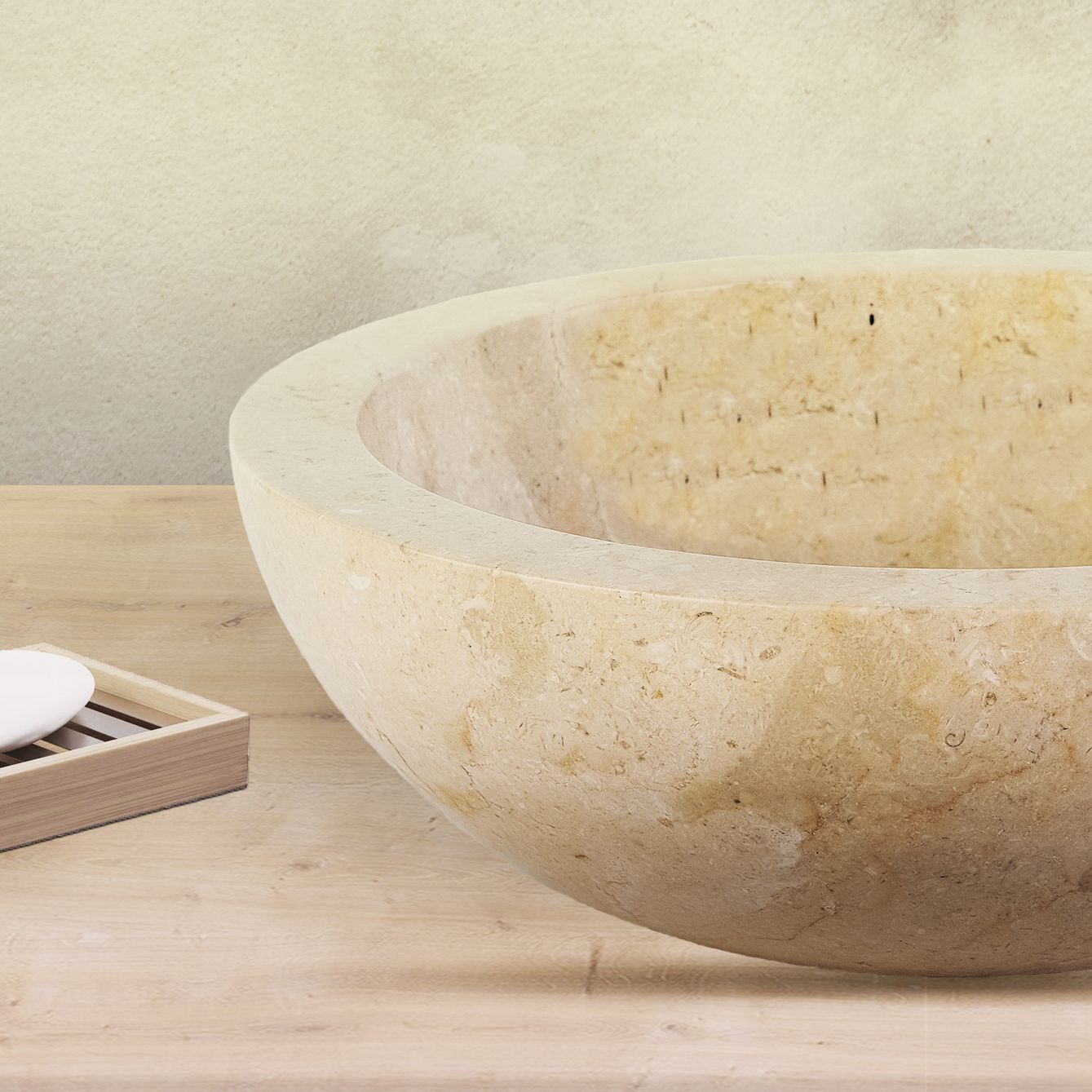 Volledig Gepolijste Waskom | 35x12cm | Steen Creme Marmer - WDtegels