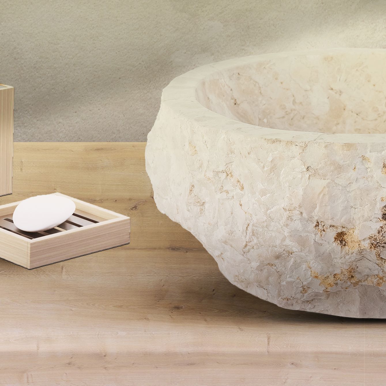 Geerodeerde Natuurmarmeren Waskom | 30 35x15cm | Creme - WDtegels