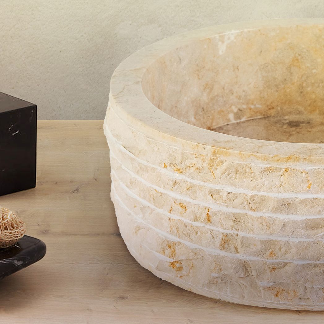 Marmeren Alur Waskom | 40x15cm | Gepolijste Binnenzijde | Creme - WDtegels