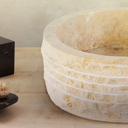 Marmeren Alur Waskom | 40x15cm | Gepolijste Binnenzijde | Creme - WDtegels