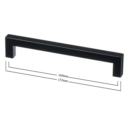 Maattekening van meubelgreep in zwart, hartafstand 160 mm, lengte 172 mm