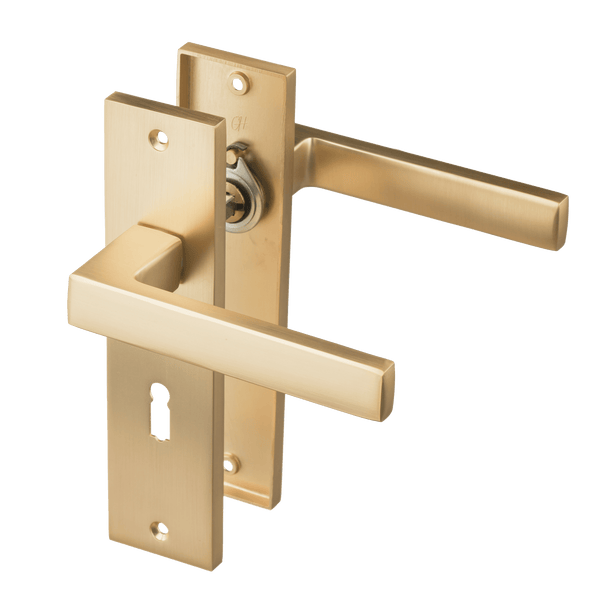 Avola - Gouden Deurklink Sleutelgat Recht Kort Schild - SL 56mm