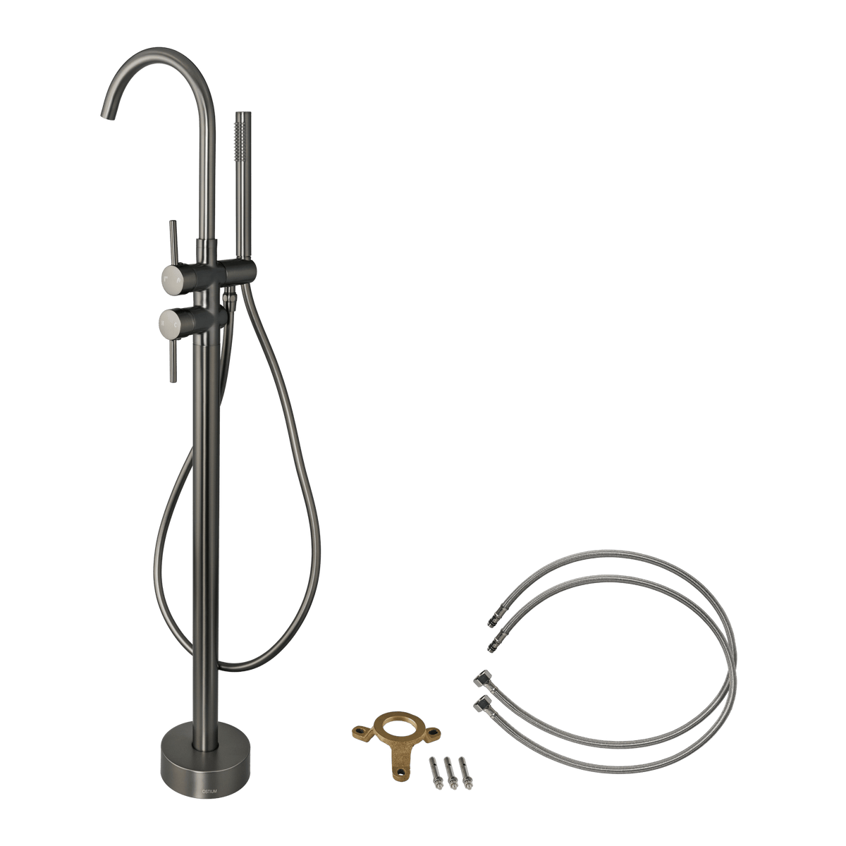 Vrijstaande badkraan met handdouche Armonio in gun metal met aansluit- en bevestigingsmateriaal