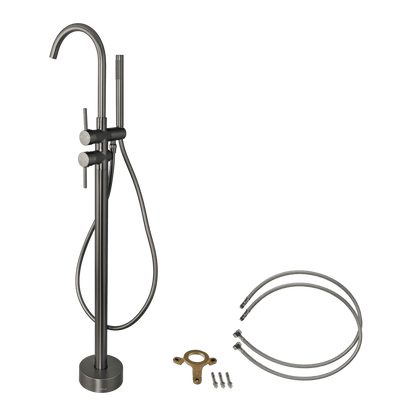 Vrijstaande badkraan met handdouche Armonio in gun metal met aansluit- en bevestigingsmateriaal