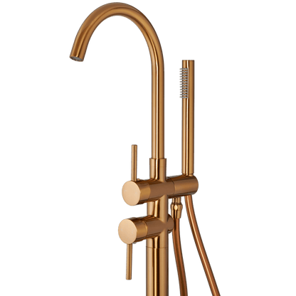 Detail van vrijstaande badkraan met handdouche Armonio in brons