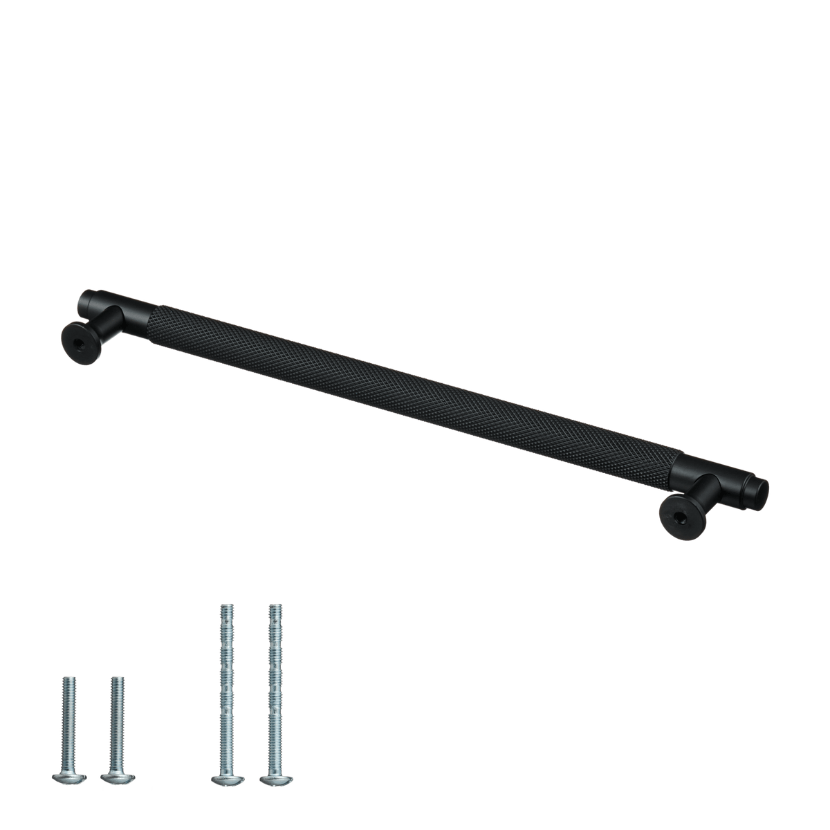 Meubelgreep in zwart met diamond cut structuur, hartafstand 224 mm, lengte 256 mm met bevestigingsmateriaal