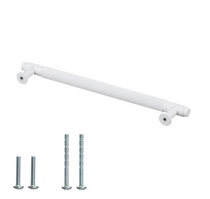 Meubelgreep in wit met diamond cut structuur, hartafstand 192 mm, lengte 224 mm met bevestigingsmateriaal