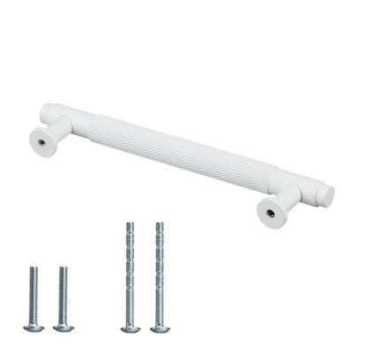 Meubelgreep in wit met diamond cut structuur, hartafstand 128 mm, lengte 164 mm met bevestigingsmateriaal