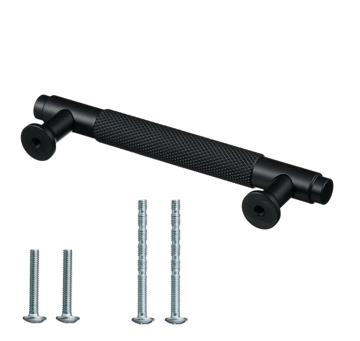 Meubelgreep in zwart met diamond cut structuur, hartafstand 96 mm, lengte 130 mm met bevestigingsmateriaal