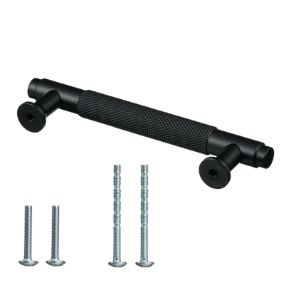 Meubelgreep in zwart met diamond cut structuur, hartafstand 96 mm, lengte 130 mm met bevestigingsmateriaal