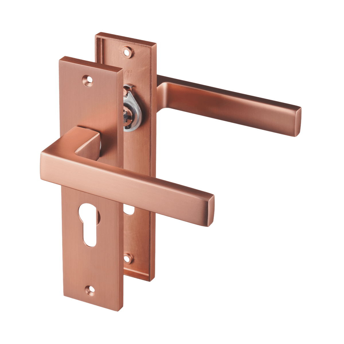 Deurklink Nola in koper met cilindergat 55 mm