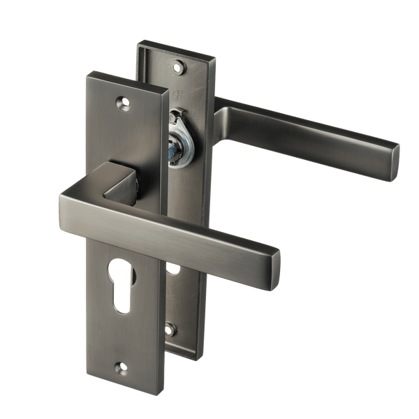 Novara - Gun Metal Deurbeslag - Cilindergat - Recht Kort Schild - PC 55mm