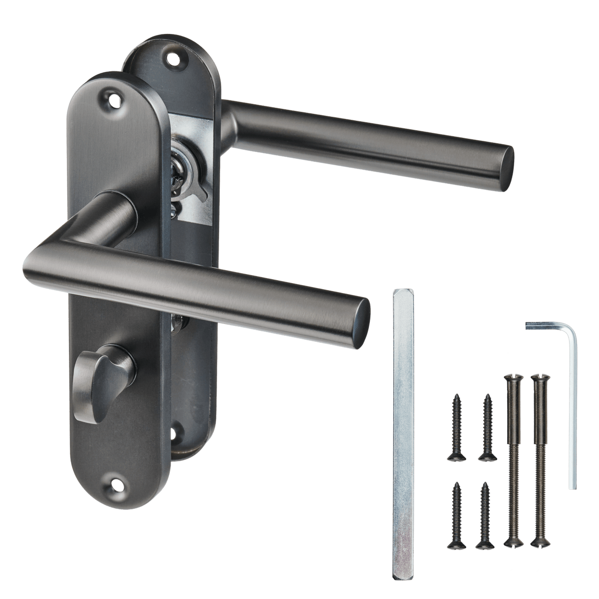 Deurklink Silvano in gun metal met WC-sluiting met bevestigingsmateriaal