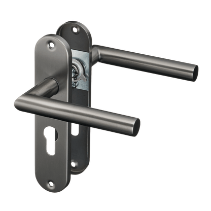 Deurklink Silvano in gun metal met cilindergat