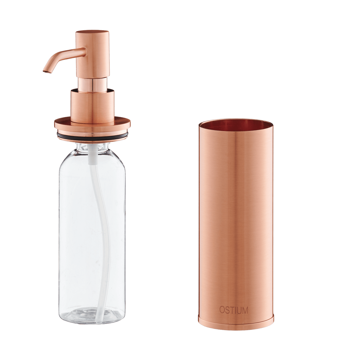 Zeepdispenser Saponi in rosé koper met uitgenomen pomp en binnenfles