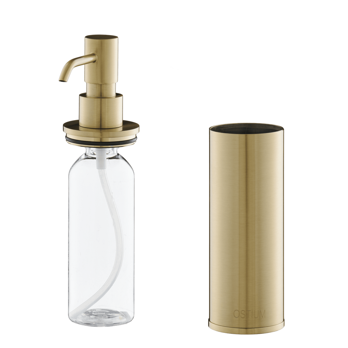 Zeepdispenser Saponi in mat goud met uitgenomen pomp en binnenfles