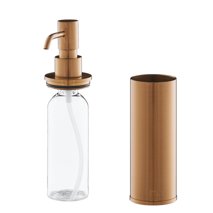 Zeepdispenser Saponi in mat brons met uitgenomen pomp en binnenfles