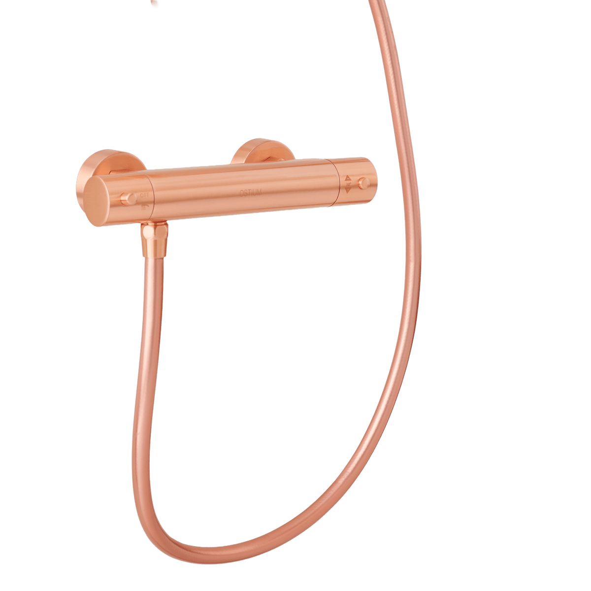 Detail van de bediening van handdoucheset met glijstang Delfi in rosé koper