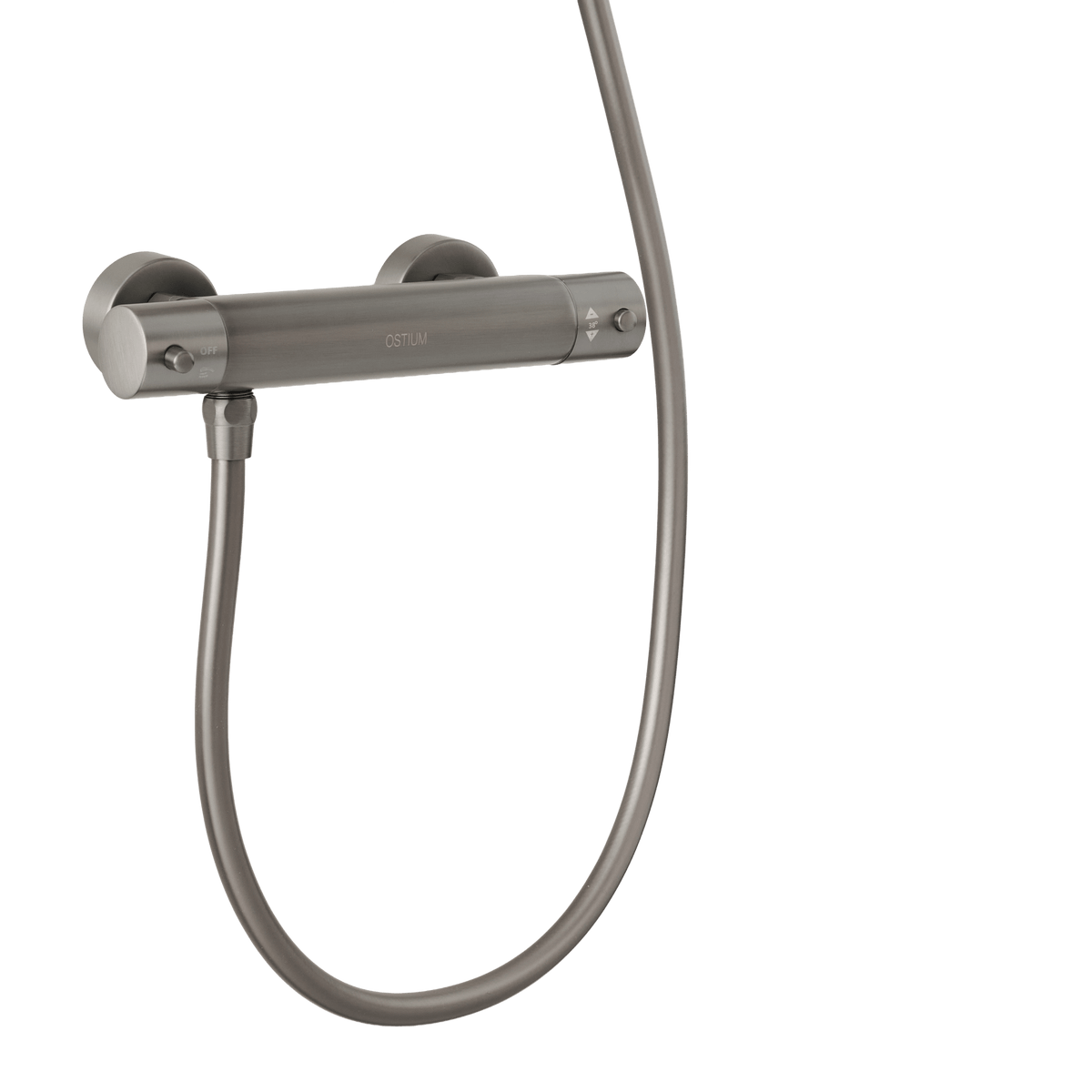 Detail van de bediening van handdoucheset met glijstang Delfi in gun metal