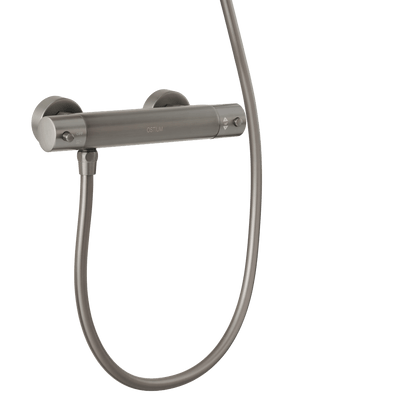Detail van de bediening van handdoucheset met glijstang Delfi in gun metal