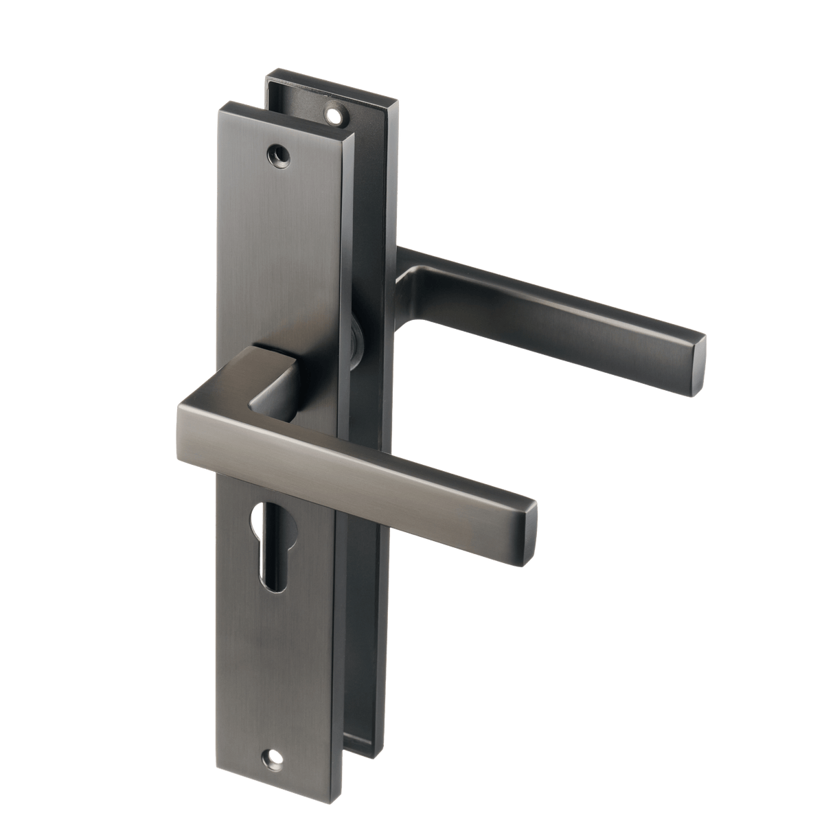 Deurklink Fano in gun metal met cilindergat 55 mm