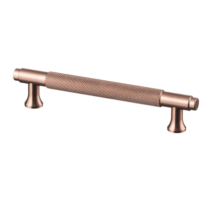 Meubelgreep in koper met diamond cut structuur, hartafstand 128 mm, lengte 164 mm