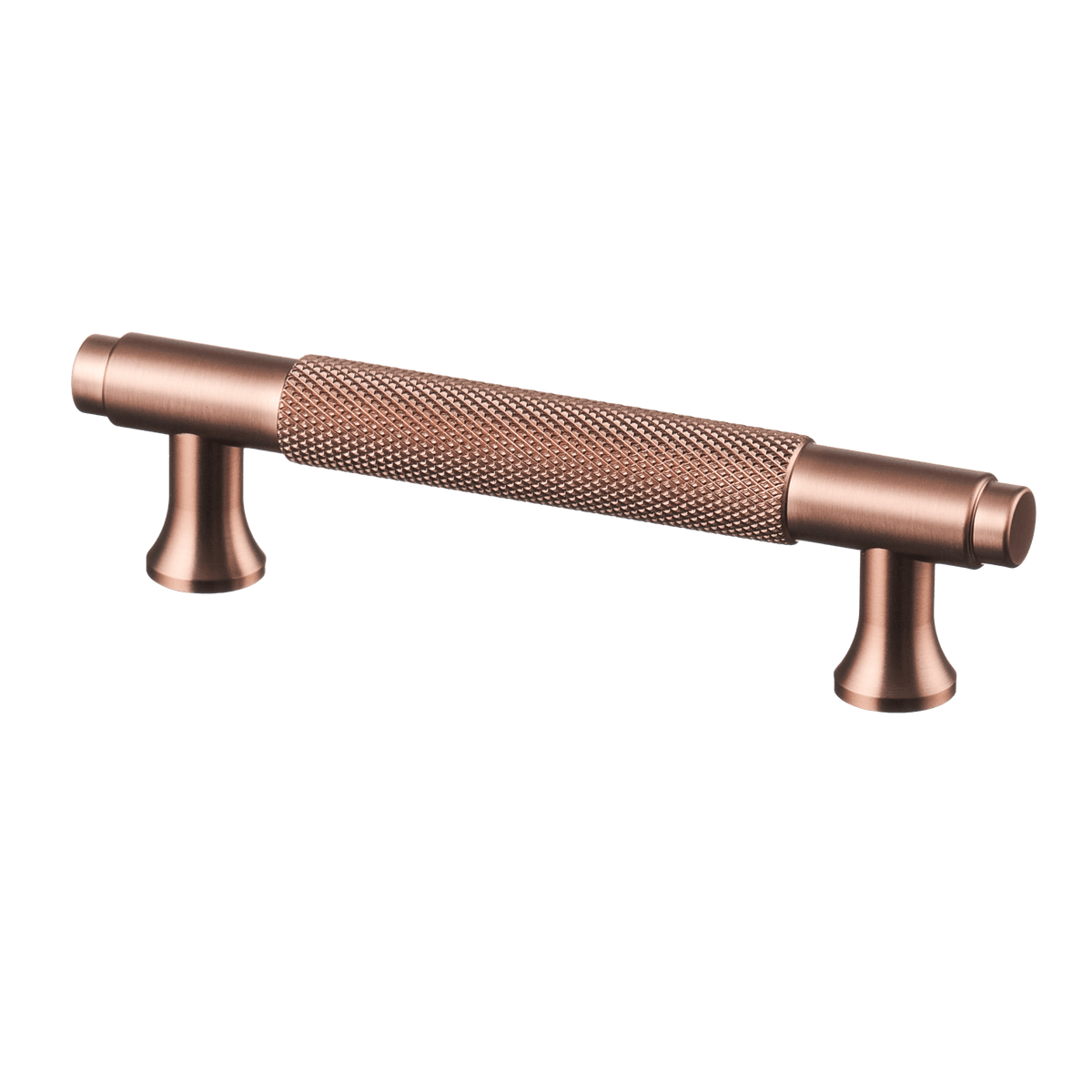 Meubelgreep in koper met diamond cut structuur, hartafstand 96 mm, lengte 130 mm
