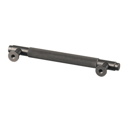 Meubelgreep in gun metal met diamond cut structuur, hartafstand 128 mm, lengte 164 mm