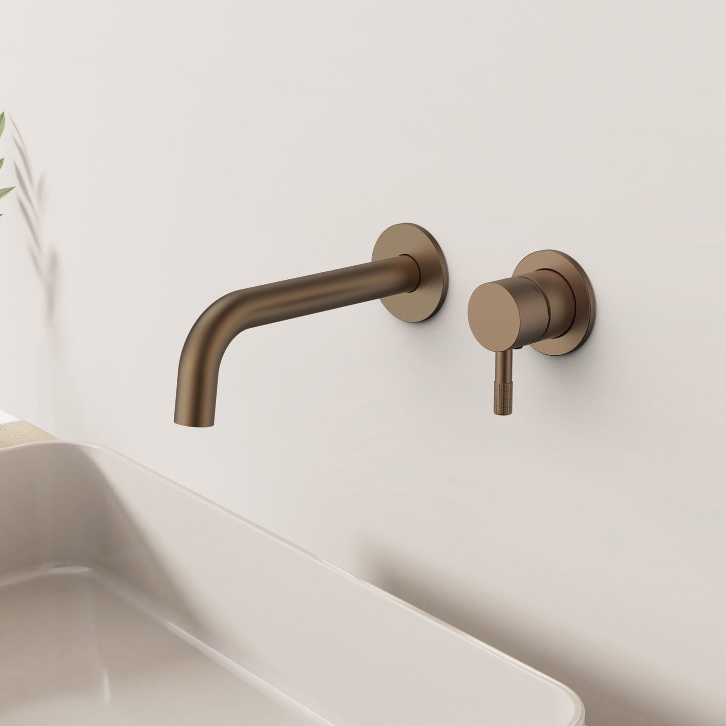 Stria Finish Set Wastafelmengkraan | Inbouw | Verfijnd Geribbelde Hendel | Bruin Brons PVD - WDtegels