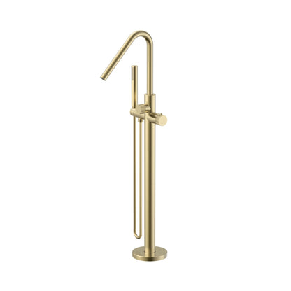 Stria Badmengkraan Vrijstaand + Handdouche + Doucheslang | Thermostatisch | Geborsteld Goud PVD - WDtegels