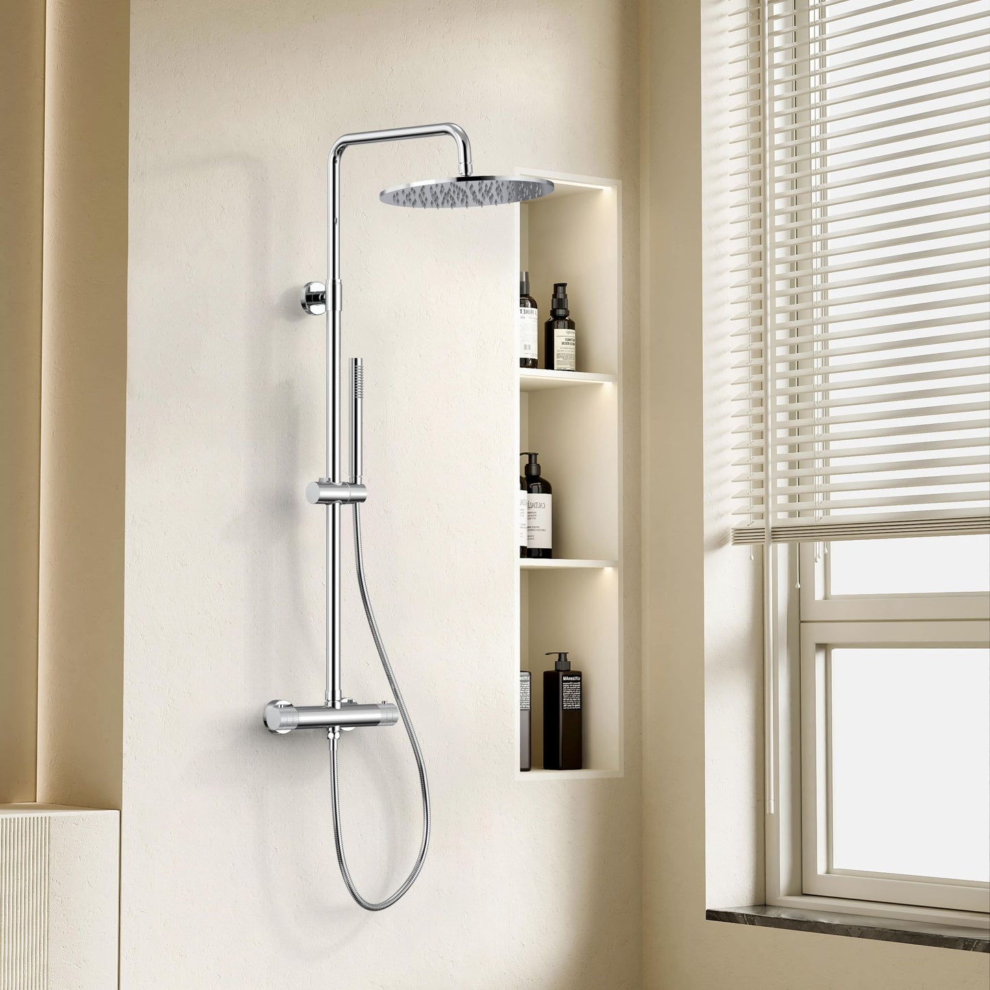 Stria Opbouw Regendoucheset | Ø30cm | Thermostatisch | Chroom - WDtegels