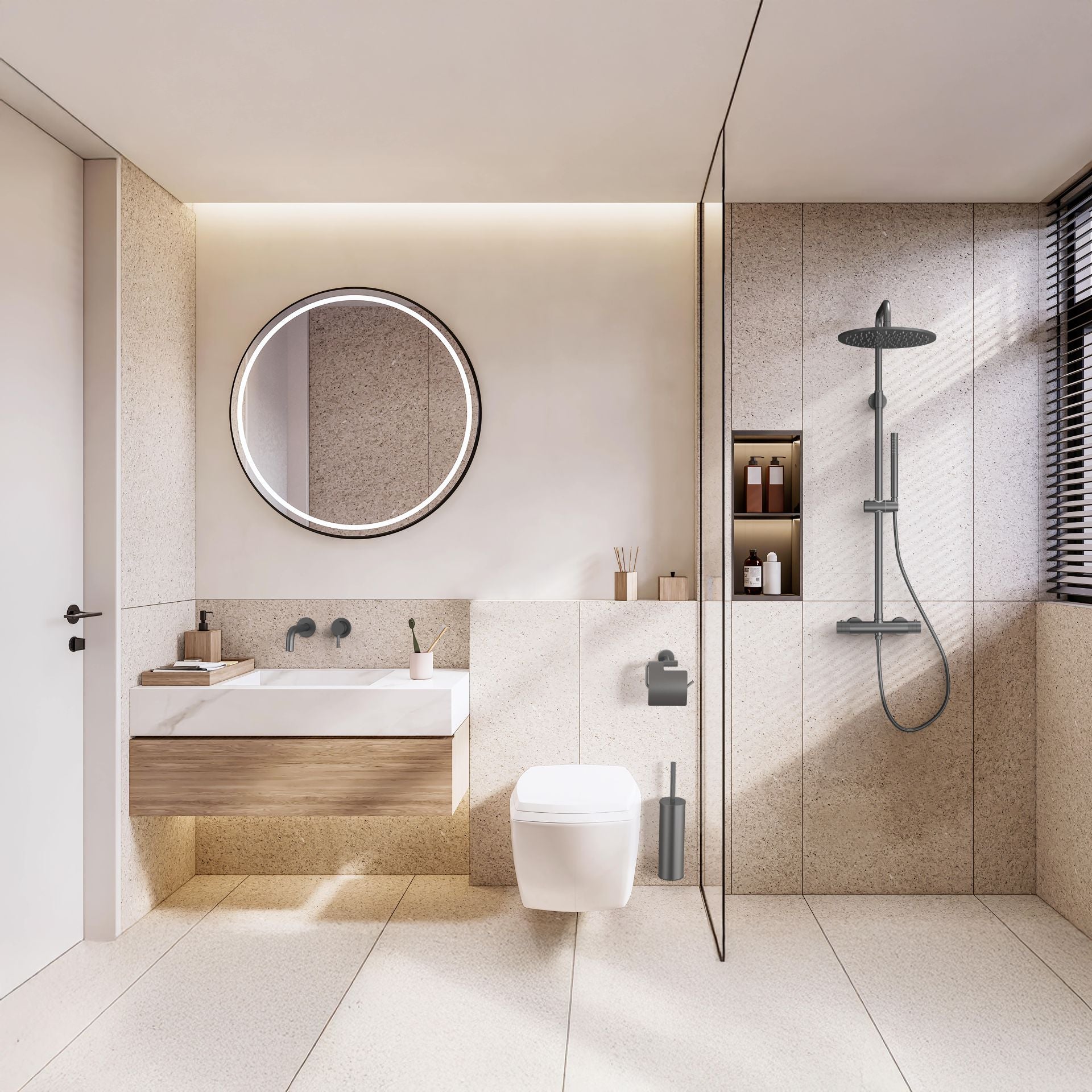 Stria Finish Set Wastafelmengkraan | Inbouw | Verfijnd Geribbelde Hendel | Gunmetal - WDtegels