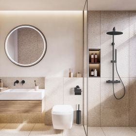 Stria Finish Set Wastafelmengkraan | Inbouw | Verfijnd Geribbelde Hendel | Mat Zwart PVD - WDtegels