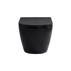 Aloni Pro Hangend Toilet | 36x32x49cm | Tornadospoeling | Randloos | met Zitting | Soft Close | Quick Release | Compact | Mat Zwart - WDtegels