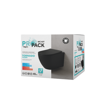 Aloni Pro Hangend Toilet | 36x32x49cm | Tornadospoeling | Randloos | met Zitting | Soft Close | Quick Release | Compact | Mat Zwart - WDtegels