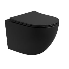 Aloni Pro Hangend Toilet | 36x32x49cm | Tornadospoeling | Randloos | met Zitting | Soft Close | Quick Release | Compact | Mat Zwart - WDtegels