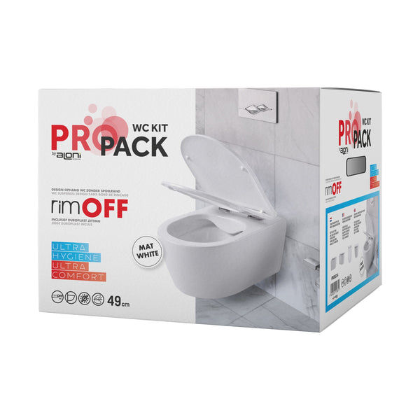 Aloni Pro Hangend Toilet | 36x25x49cm | Randloos | met Zitting | Softclose | Quick Release | Compact | Mat Wit