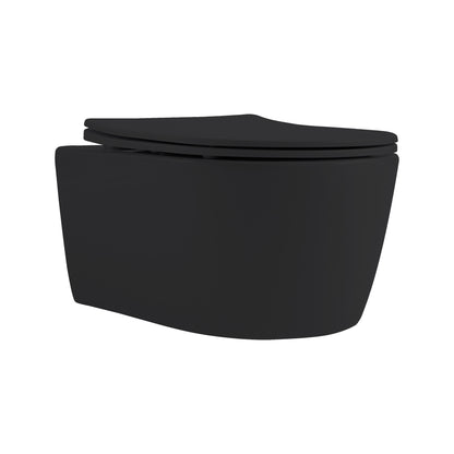 Aloni Pro Hangend Toilet | 36x25x49cm | Randloos | met Zitting | Soft Close | Quick Release | Compact | Mat Zwart - WDtegels