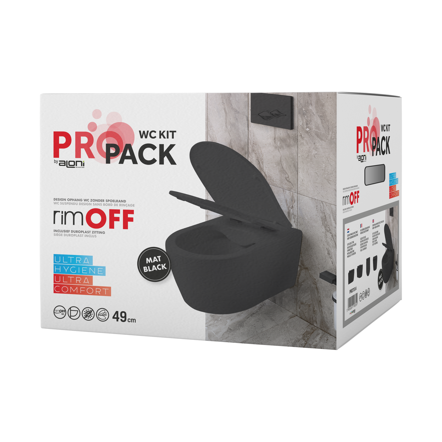 Aloni Pro Hangend Toilet | 36x25x49cm | Randloos | met Zitting | Soft Close | Quick Release | Compact | Mat Zwart - WDtegels