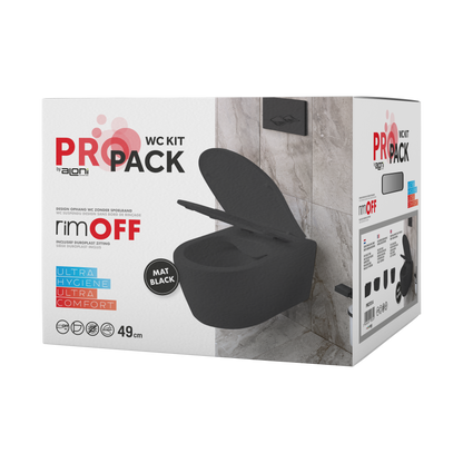 Aloni Pro Hangend Toilet | 36x25x49cm | Randloos | met Zitting | Soft Close | Quick Release | Compact | Mat Zwart - WDtegels