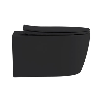 Aloni Pro Hangend Toilet | 36x25x49cm | Randloos | met Zitting | Soft Close | Quick Release | Compact | Mat Zwart - WDtegels