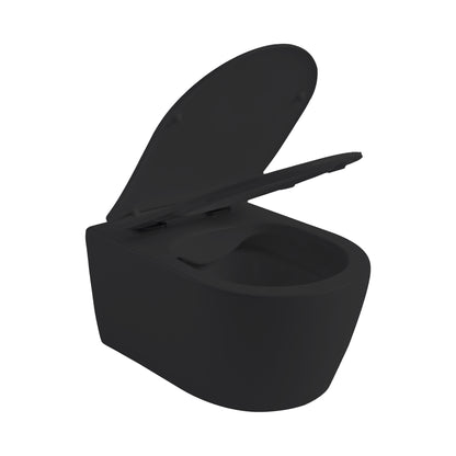 Aloni Pro Hangend Toilet | 36x25x49cm | Randloos | met Zitting | Soft Close | Quick Release | Compact | Mat Zwart - WDtegels