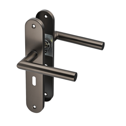 Deurklink Torino in gun metal met sleutelgat 56 mm