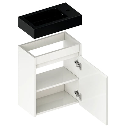 Toiletmeubel Elen - 40cm - Wit - Wastafel Zwart - WDtegels