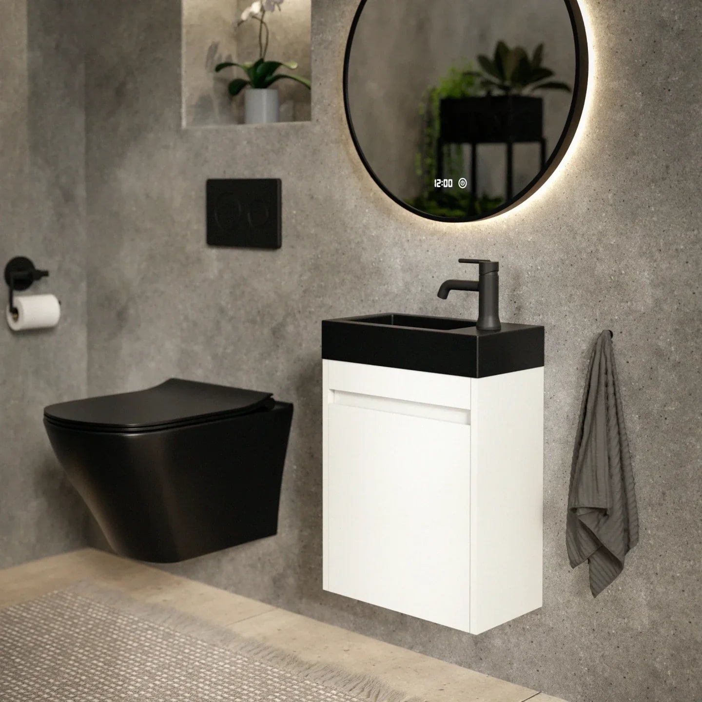 Toiletmeubel Elen - 40cm - Wit - Wastafel Zwart - WDtegels