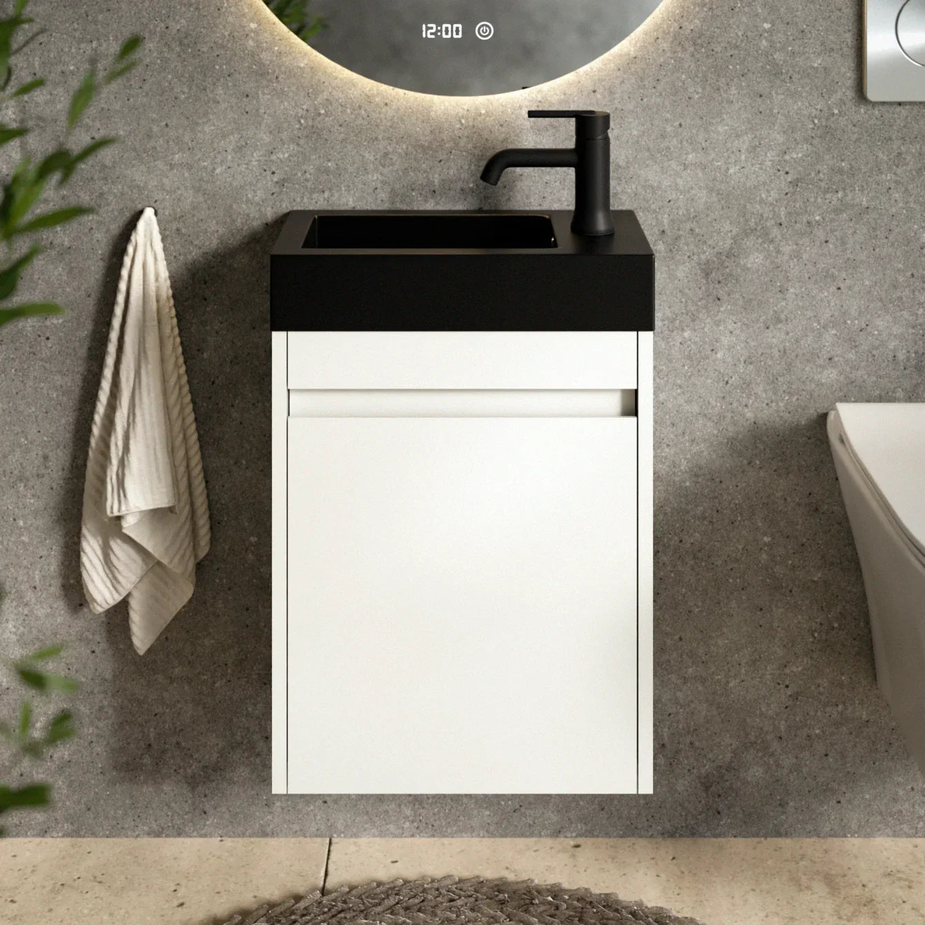 Toiletmeubel Elen - 40cm - Wit - Wastafel Zwart - WDtegels