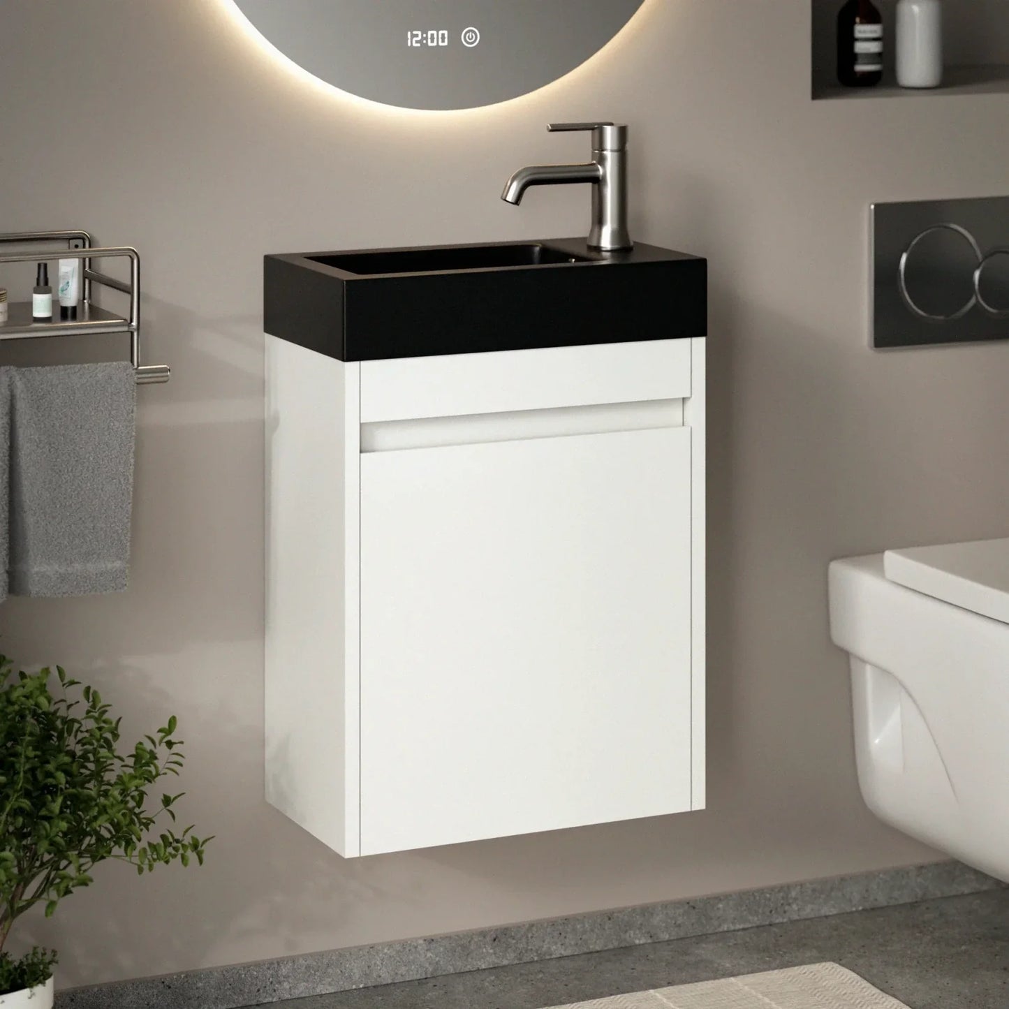 Toiletmeubel Elen - 40cm - Wit - Wastafel Zwart - WDtegels