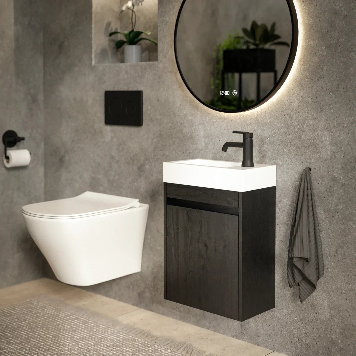 Toiletmeubel Vivo - 40cm - Zwart Eiken - Wastafel Wit - WDtegels