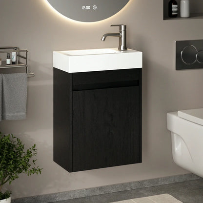 Toiletmeubel Vivo - 40cm - Zwart Eiken - Wastafel Wit - WDtegels